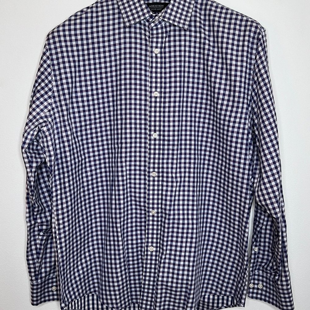 Nordstrom Mens Purple Checked L/S Buttoned Down Shirt - Sz L